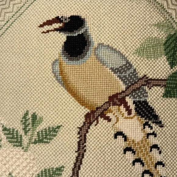 Vintage needlepoint pillow with exotic bird Handmade Approximately 17” x 17” - Picture 4 of 10